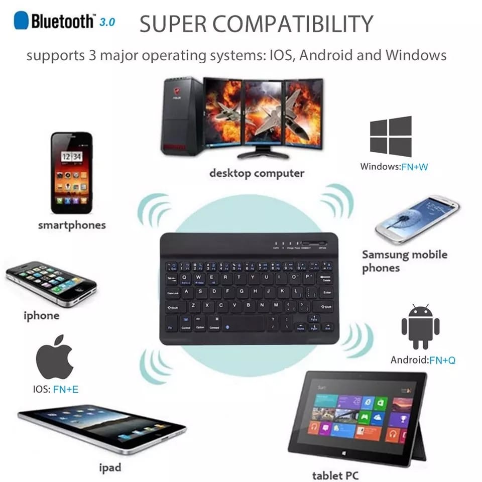 Keyboard Wireless Bluetooth Keyboard Rechargeable 150 mAh
