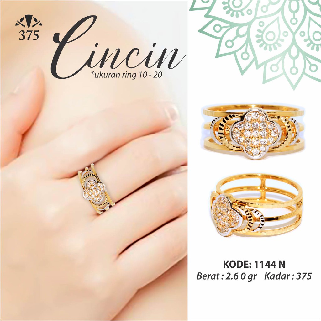 CINCIN EMAS ASLI VARIASI TUMPUK 3 CLOVER