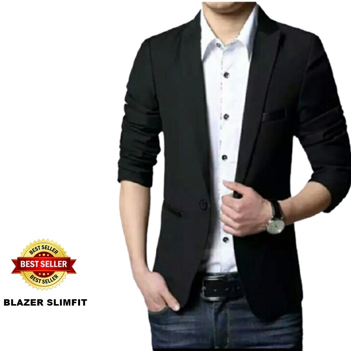 TERLARIS ! JAS BLAZER PRIA HITAM STYLIS MODEL SLIMFIT BAHAN TEBAL PREMIUM ORIGINAL ARQ TERBARU