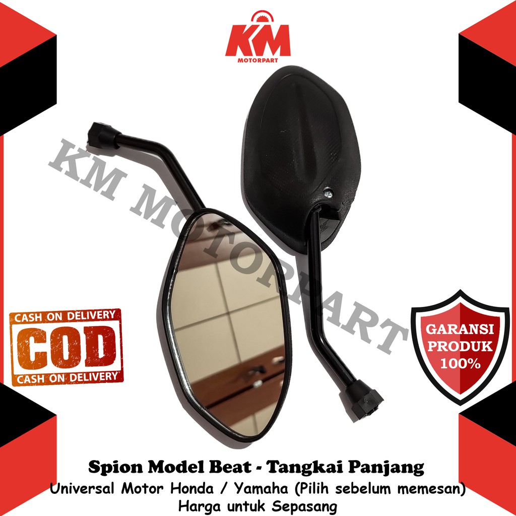 Kaca Spion Motor Tangkai Panjang Untuk HONDA YAMAHA Model Beat Hitam Spion Variasi Aksesoris Motor