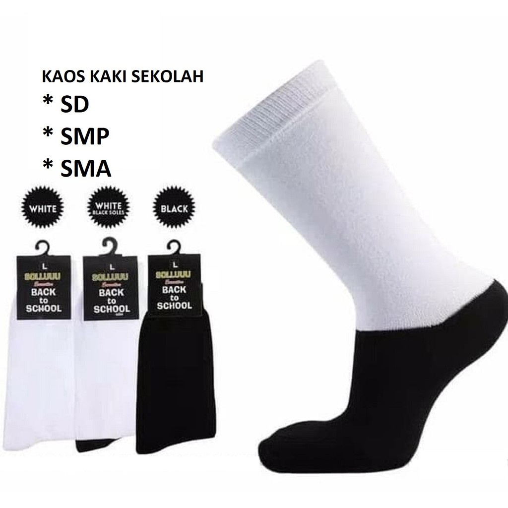 Kaos Kaki Sekolah SD SMP SMA Kaos Kaki Hitam Putih Hitam Polos Putih Polos