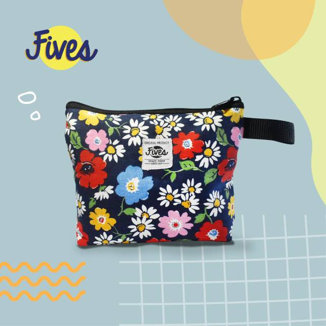 Fives - Pouch - Kanvas - Motif Bunga Navy - Fives Pouch Kanvas Motif Bunga Navy