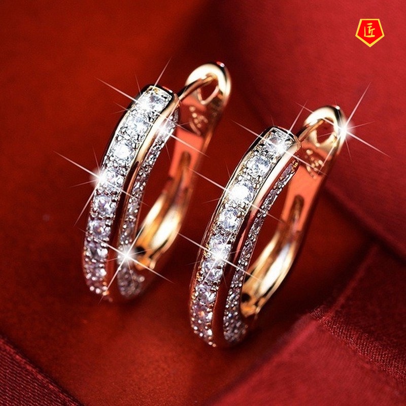 [Ready Stock]New U-Shaped Geometric Full Diamond Ear Clip