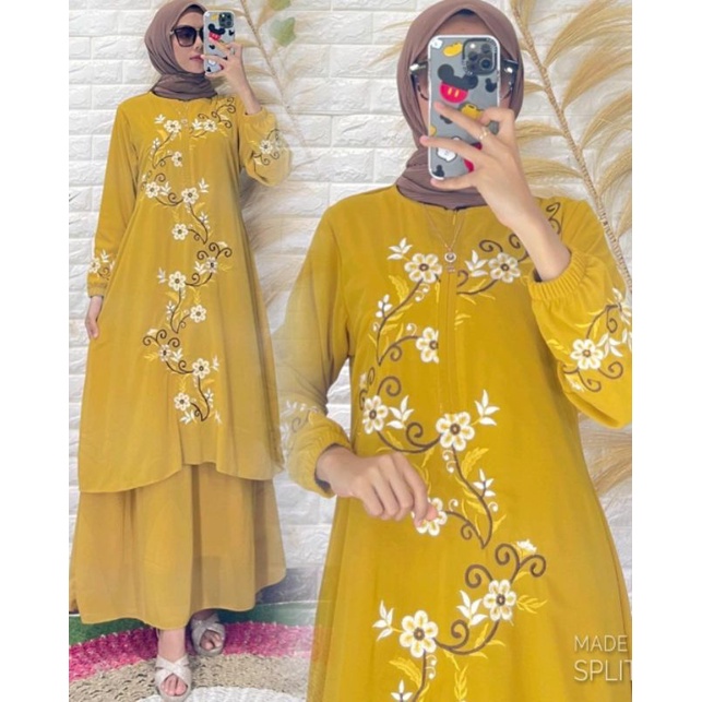 New Gamis Melayu Bordir Bunga Mewah Jumbo Baju Kurung Ceruty Set Ukuran Besar Dress Malaysia Bordira