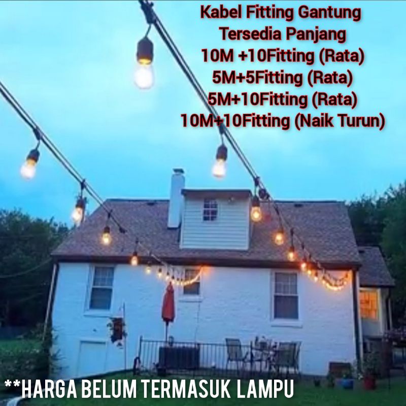 kabel fitting lampu cafe gantung outdoor e27 filamen dekorasi hias 5 meter / 10 meter +  5Fiting  / 10Fitting Anti Air  waterproof