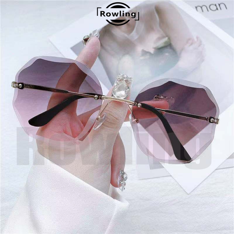 (Rowling) Sunglasses Wanita  Kacamata Hitam Titanium No frame Women Sunglasses New Arrival Import Kacamata Fashion-Ka-67 Coklat/Pink