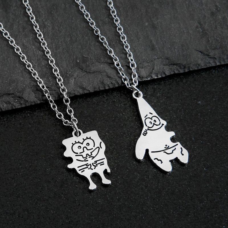 2pcs / Set Kalung Persahabatan Liontin Bahan Alloy Desain Spongebob Patrick Star Untuk Pria / Wanita