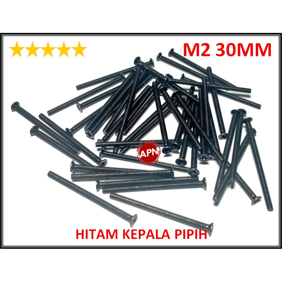 BAUT / SCREW M2 30MM HITAM KEPALA PIPIH