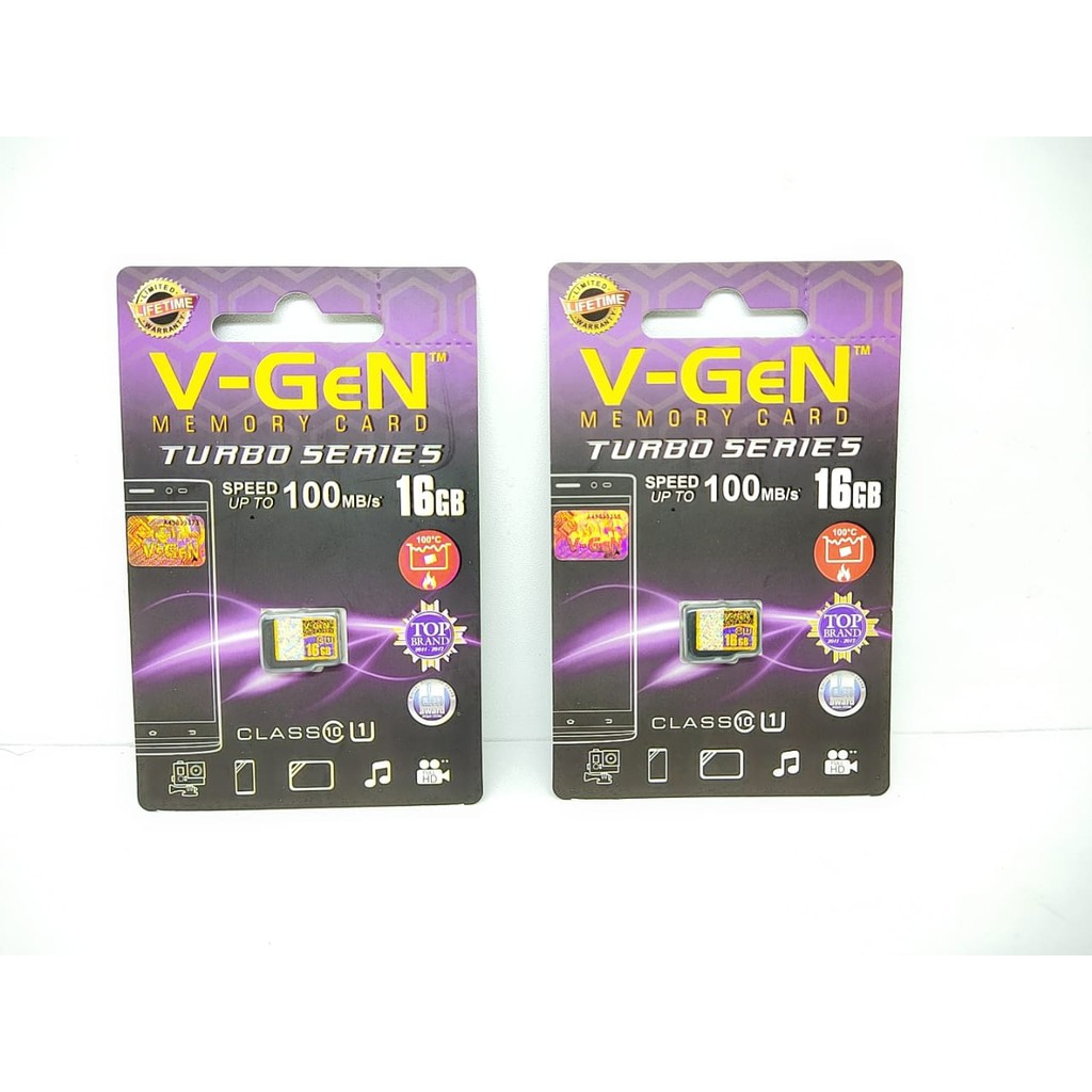 Memory Card V-GEN 16GB CLASS 10 100MBpS TURBO SERIES Memory VGEN Micro SD Card GARANSI SEUMUR HIDUP