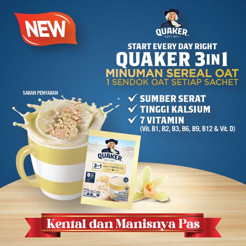 QUAKER 3in1 Vanilla 224gr (28gr x 8 sachet)