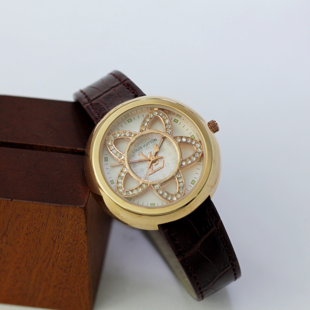 Jam tangan wanita ladies LV analog strap kulit