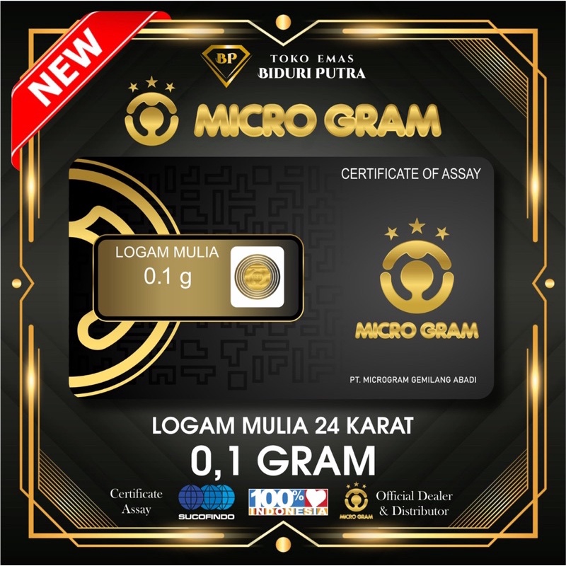 EMAS MINI MICROGRAM 0,1gram Logam Mulia 24Karat Dijamin Original 100% Emas Murni Asli Termurah BABY 