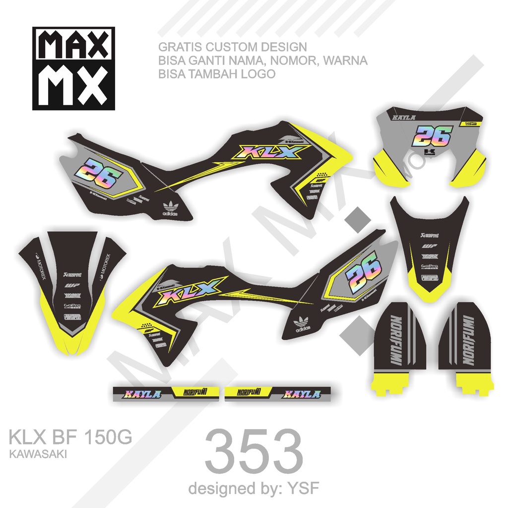 DECAL STIKER MOTOR KLX BF 150 G MOTIF  KARBON RACING BIRU HITAM