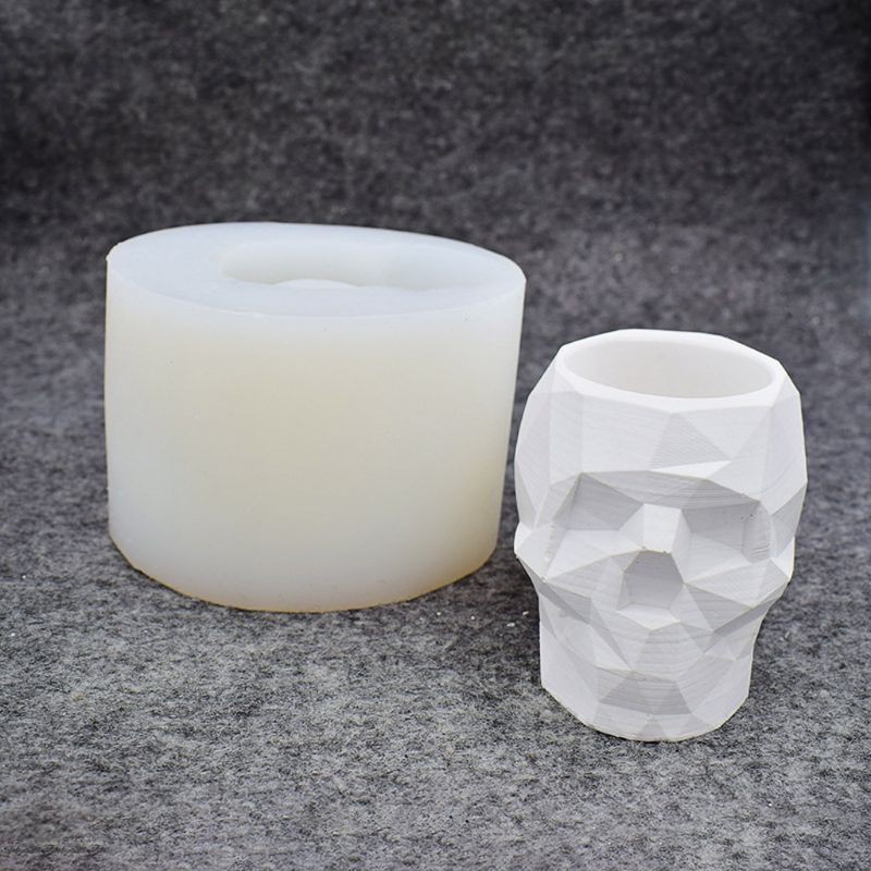 Glitter Modern Resin Skull Shaped Head Design Flower Pot Mold Planter Container Geometric Skull Concrete Pen Holder Resin Molds