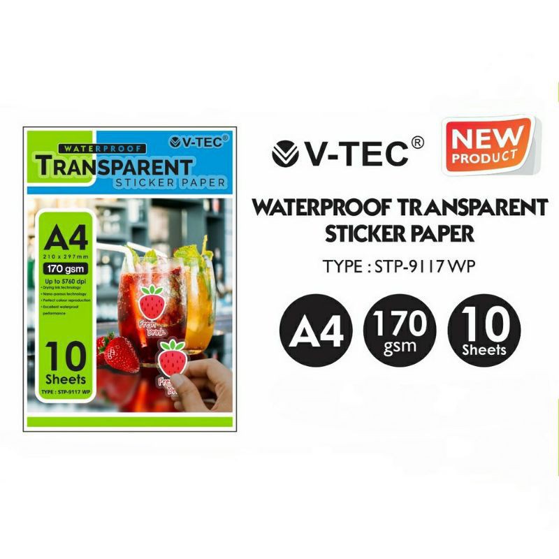 

Kertas Stiker Transparan Waterproof Sticker Paper A4 170 Gsm V-TEC