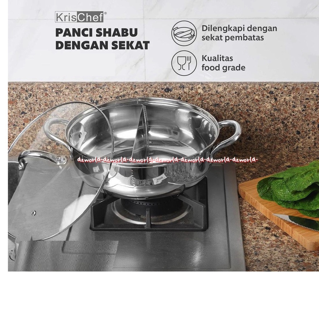 Krischef Panci Shabu Dengan Sekat Tutup Kaca Bening Trasparant Panci Stainless Steel Masakan Korea Kris Chef