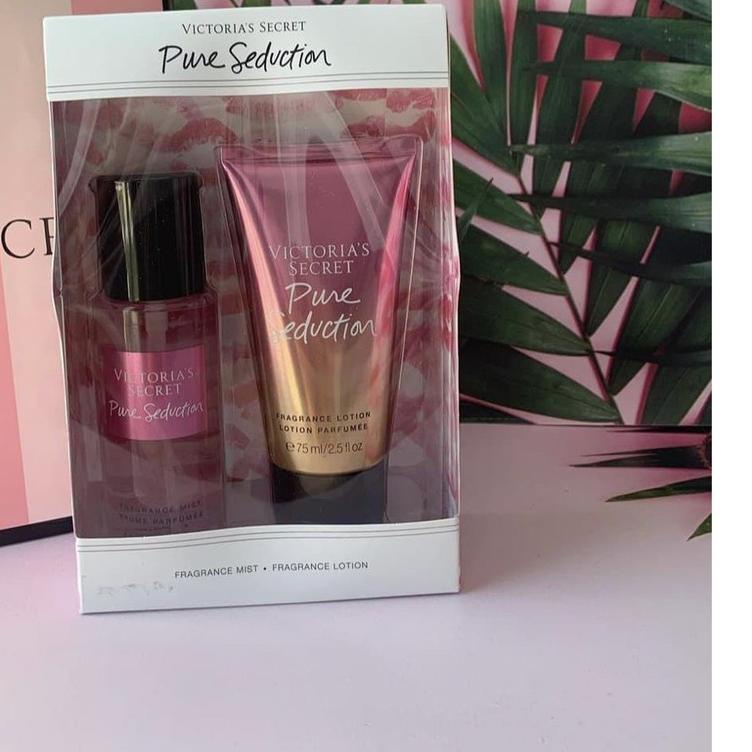 ♣ VICTORIA SECRET SET BODY MIST DAN BODY LOTION TRAVEL SIZE 75ML ➧