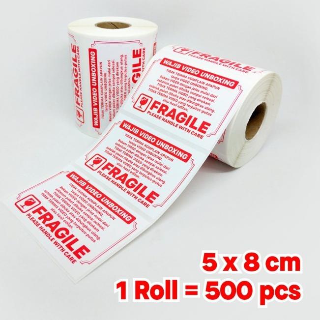 

국 Stiker Label FRAGILE Sticker Wajib Video Unboxing 8 x 5 cm 1 Roll/ 500 pcs Hot
