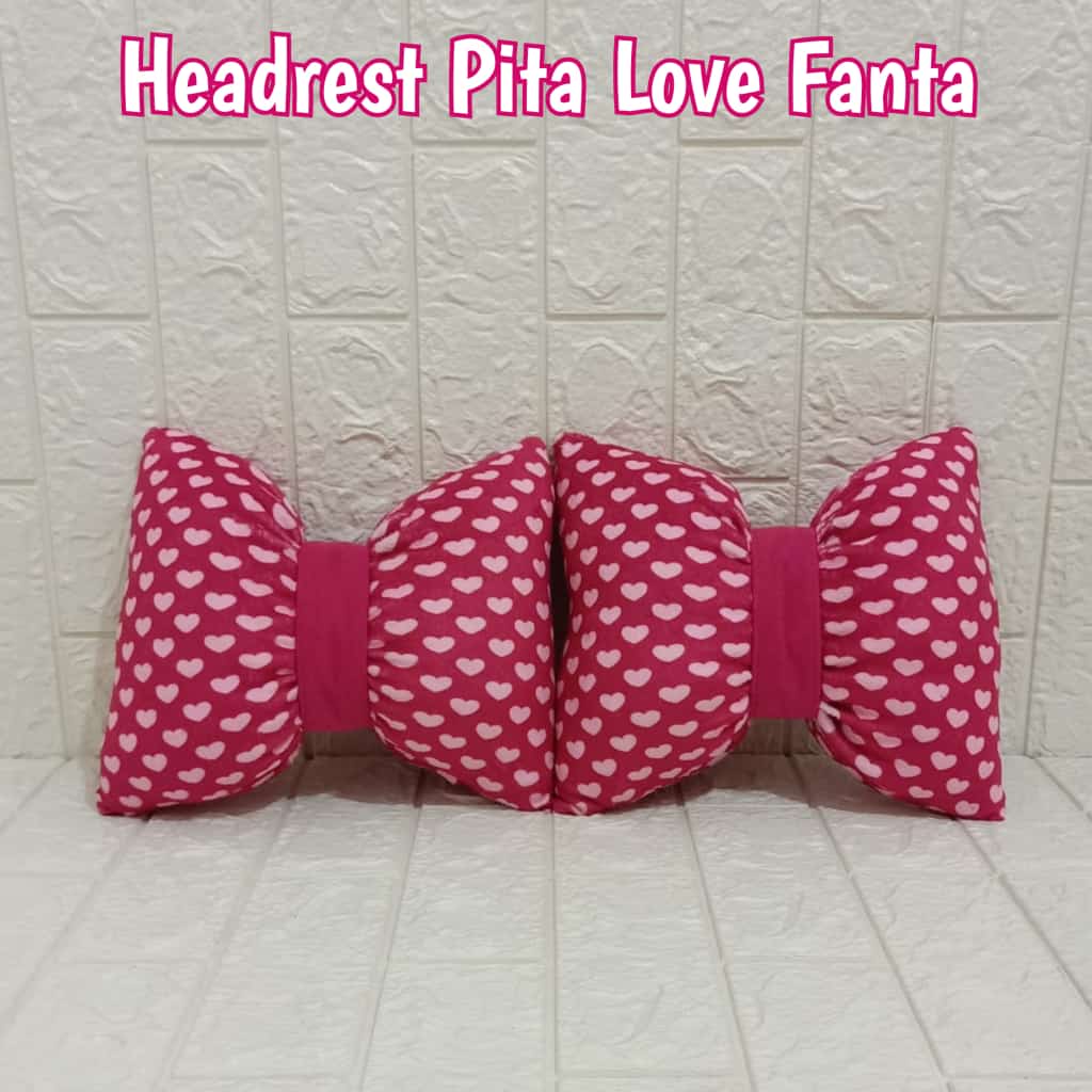 Bantal Mobil Sandara Penyangga Headrest Pita - Motif Tulang Pita Love Fanta