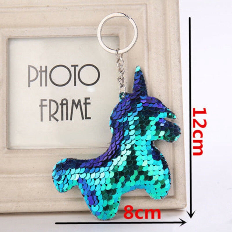 Fashion Lucu Shiny Unicorn Pendant Keychain Glitter Sequin Pony Key Chain Untuk Wanita Tas Liontin Aksesoris Ponsel Dekorasi Keyring