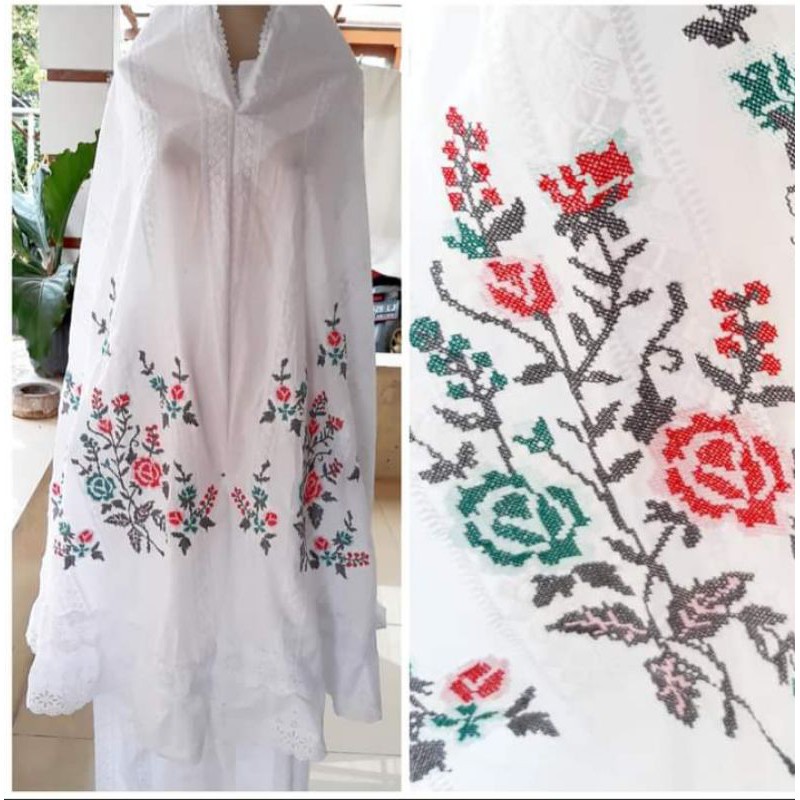 Mukena paris salur katun strimin bordir / mukena hantaran