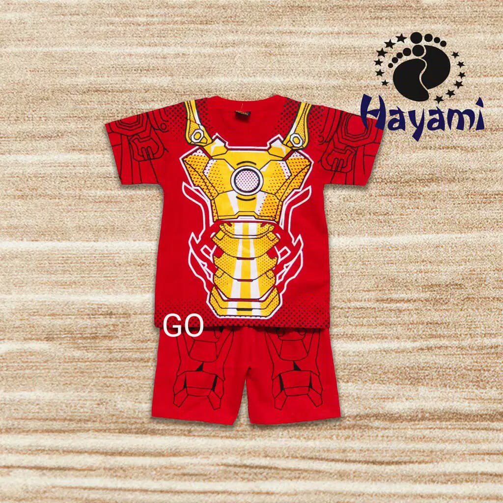 gos SETELAN HAYAMI Anak Laki-Laki Setelan Cowok Hero Baju Anak Laki-Laki Lengan Pendek