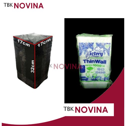 [25PCS] Thinwall SQUARE 1000ml food container box  tempat makan plastik kotak nasi penyimpanan makanan kulkas SQUARE