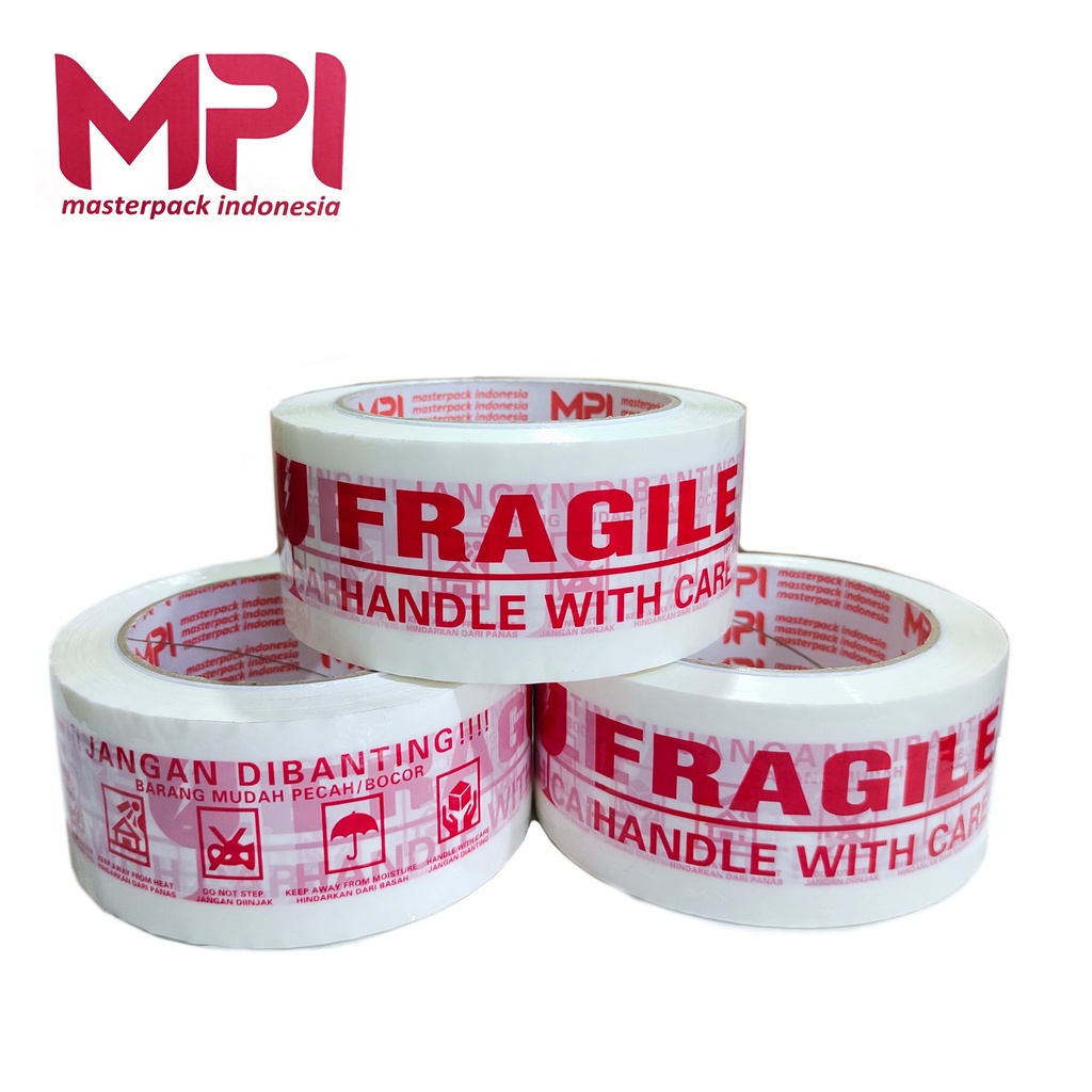 Lakban Fragile Putih Handle With Care 100 METER Jangan Dibanting MPI