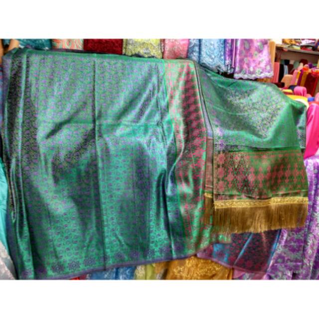 Songket India Gliter Hijau Daun Merah 25/7/17 + Selendang