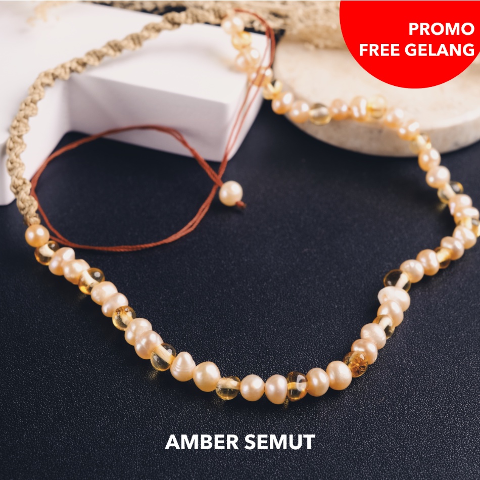 Kalung Amber Baltic Lemon Glossy X Mutiara by Amber Semut