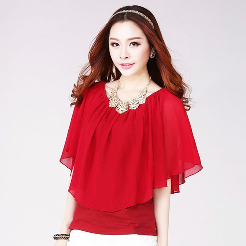 Jfashion Blus Sifon Gaya Korea Variasi rampel Leher - Brenda