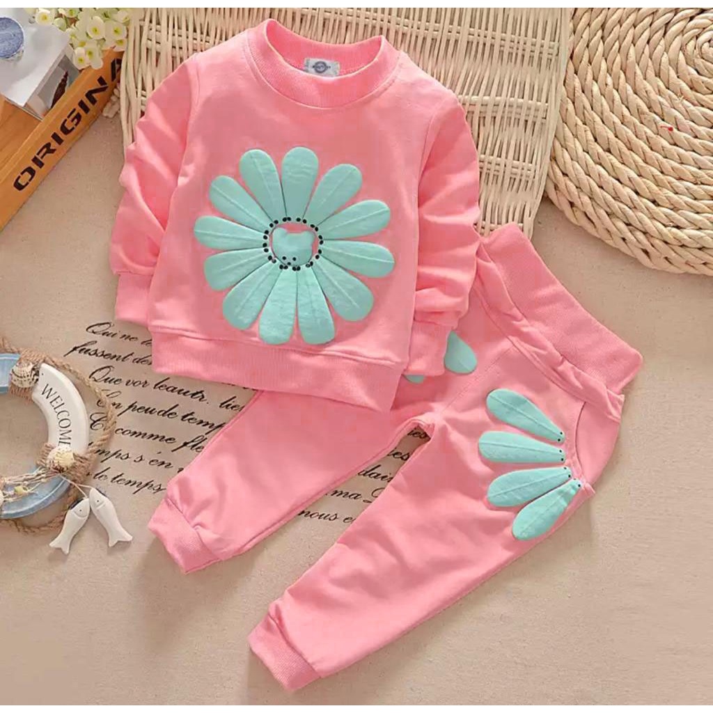 SETELAN SWEATER ANAK PEREMPUAN SUN FLOWERS SIZE 1-5 TAHUN BAHAN BABYTERRY LEMBUT/ SETELAN SWEATER ANAK CEWE/ SWEATER SUN FLOWERS ANAK PEREMPUAN/ SWEATER HITS ANAK PEREMPUAN