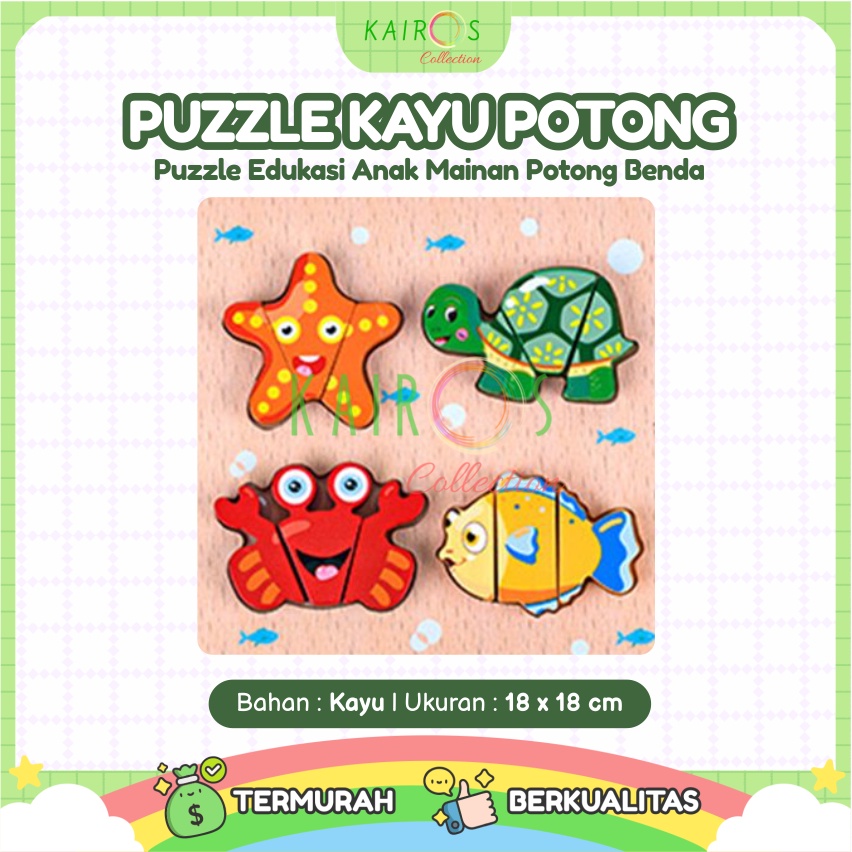 Puzzle Kayu Potong Mainan Anak Belajar Memotong