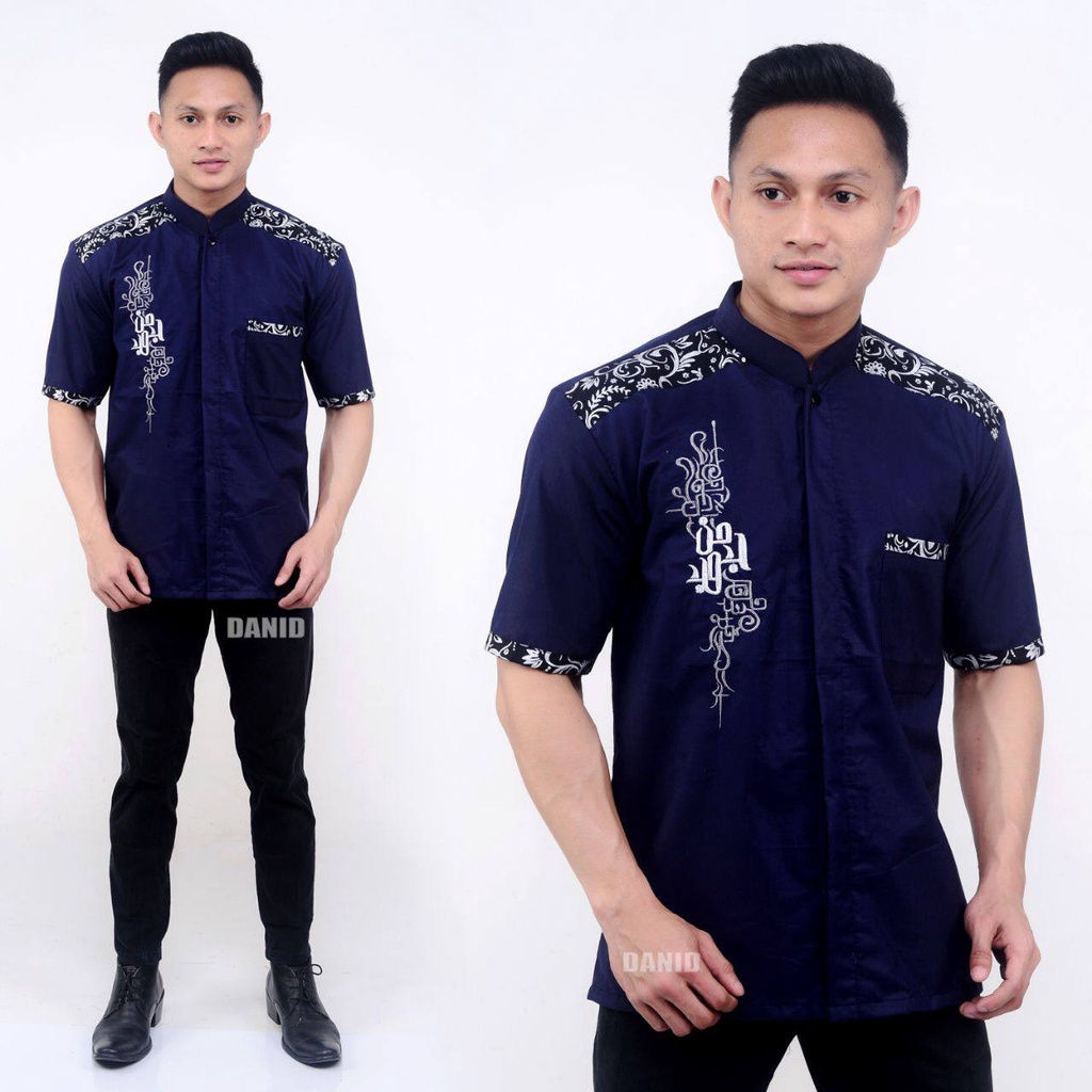 baju koko pria lengan pendek terbaru 2021 koko batik kombinasi bordil