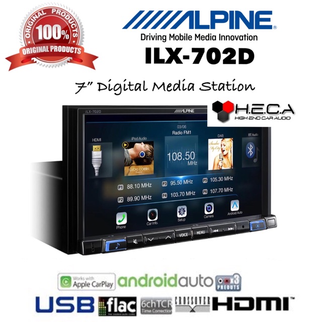 Alpine ILX-702D Head Unit 7 inch Hi-Res Double Din Tape Audio Mobil Apple Car Play & Android Auto