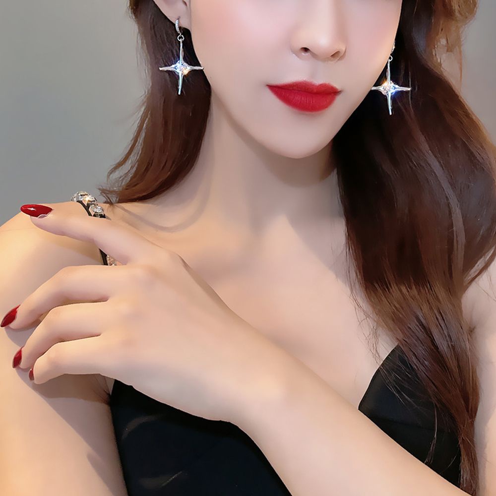 Needway  Temperament Female Hoop Earrings Simple Gift For Girl Cross Dangle Earrings Wedding Pendant Fashion Jewelry Korean Style Earrings Retro Zircon Women Ear Drop/Multicolor