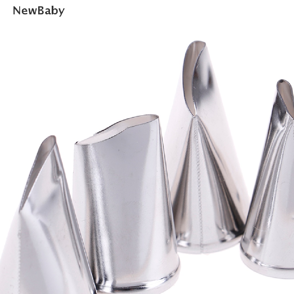 Newbaby 5pcs Spuit Piping Bahan Metal Bentuk Bunga Mawar Untuk Dekorasi Kue