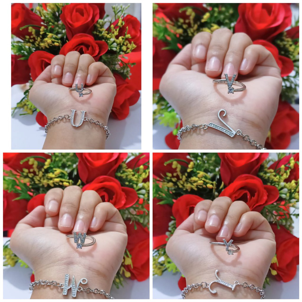 Gelang Huruf inisial Free Cincin A-Z chat kami pilih huruf silver gold(COD)