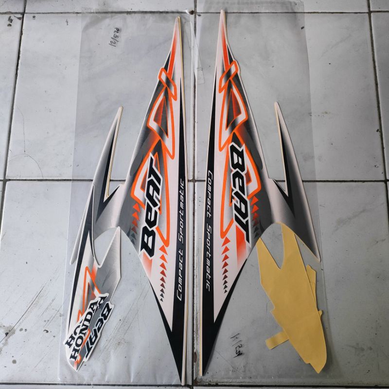 Striping sticker lis standar ori honda beat 2012 karbu warna orange putih