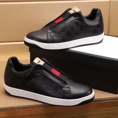 sepatu pria sneaker slip on gucc'i mirror quality shoes men cowok kets hitam branded New gg gc