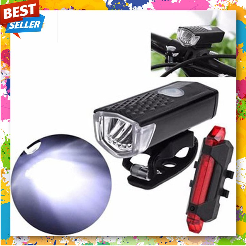 Paket Lampu Sepeda Depan dan Belakang Senter USB Charger Waterproof