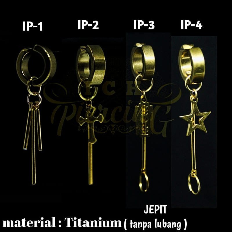 IP-AM [ PREMIUM ] Anting jepit Gold fashion pria Korea / Anting BTS /Anting jepit Korea gold variasi