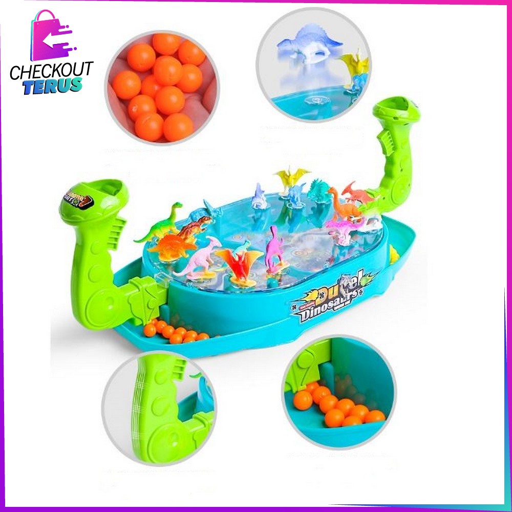 CT M285 Maenan Dino Battle Games Anak Laki Laki Perempuan Mainan Dinosaurus Duel Games Tembak Bola Dinosaur Board Game