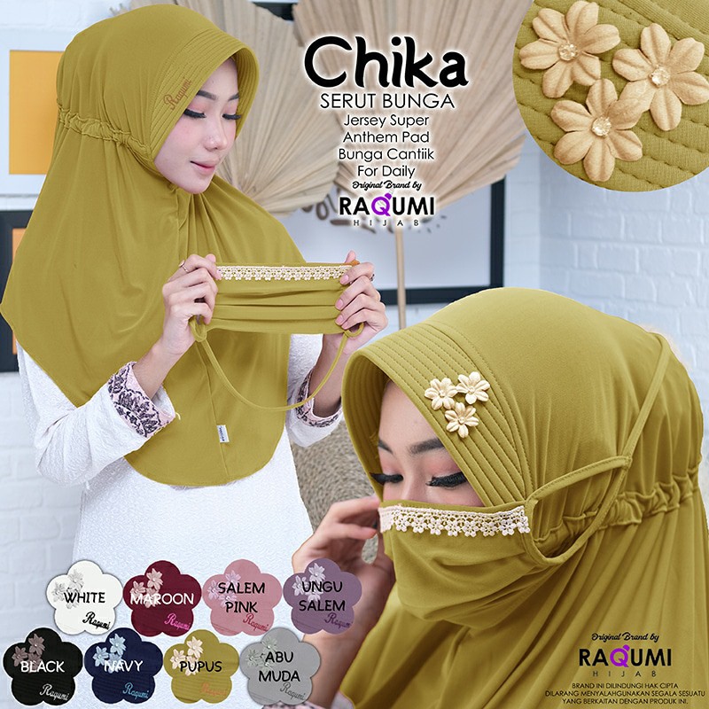 (TERBARU) CHIKA SERUT BUNGA HIJAB INSTANT  l JILBAB l KHIMAR ORI By RAQUMI X MNV