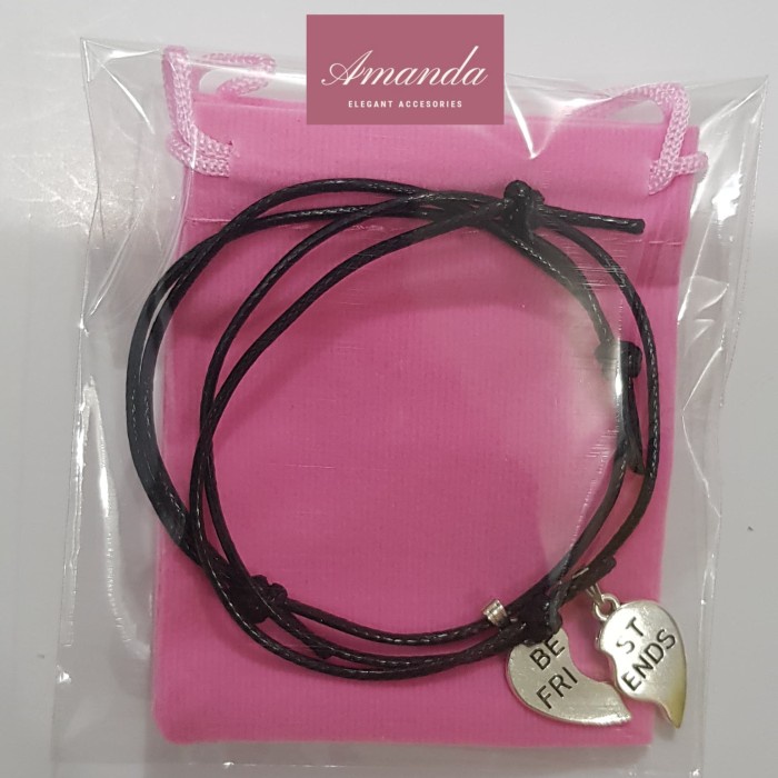 Gelang couple tali hitam korea best friend charm 2 pcs simple gift