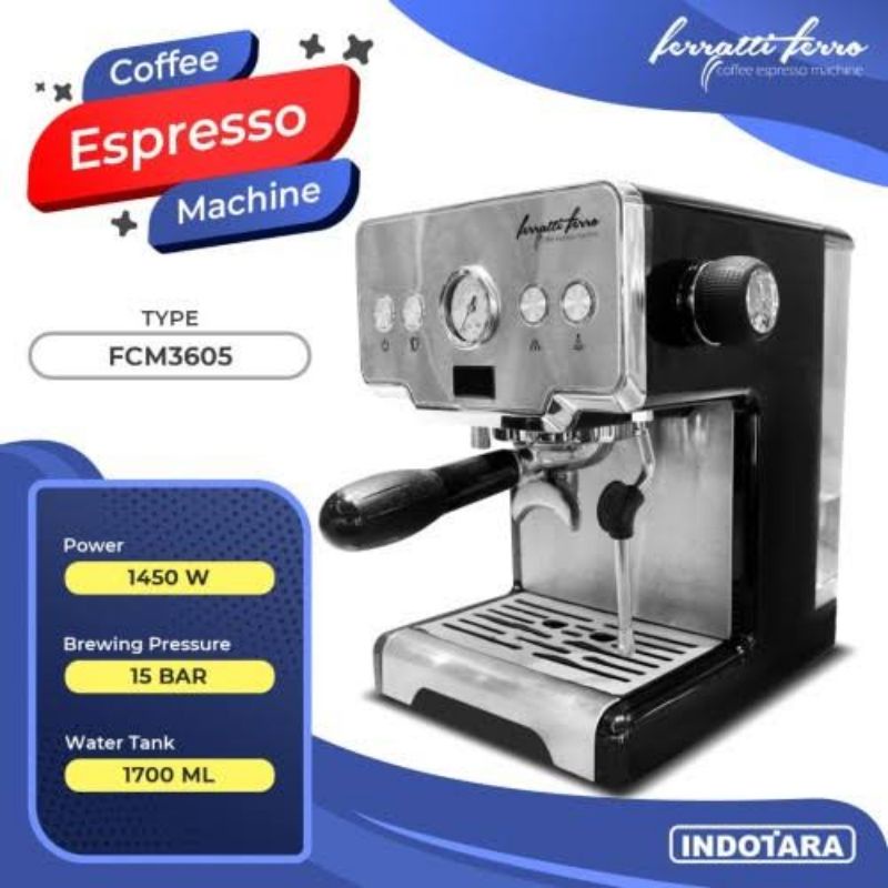 paket set Mesin Kopi espresso nescafe otomatis | caffe hemat listrik | untuk usaha | Ferratti Ferro Espresso Machine FCM3605