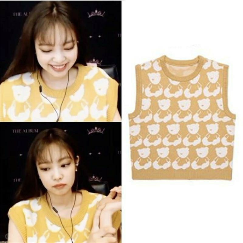 Jennie Teddy Bear Vest / Rompi Rajut Model Korea Import