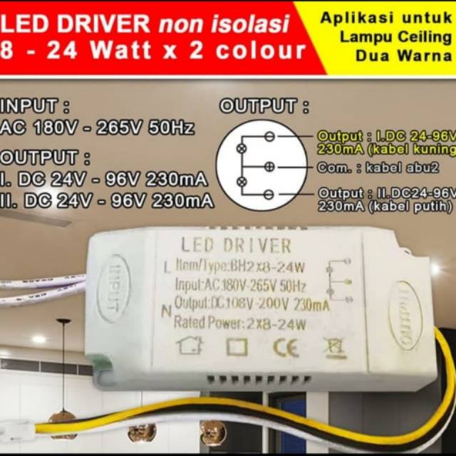 Led Driver 2 X 8-24 Watt Untuk Lampu Ceiling 2 Warna