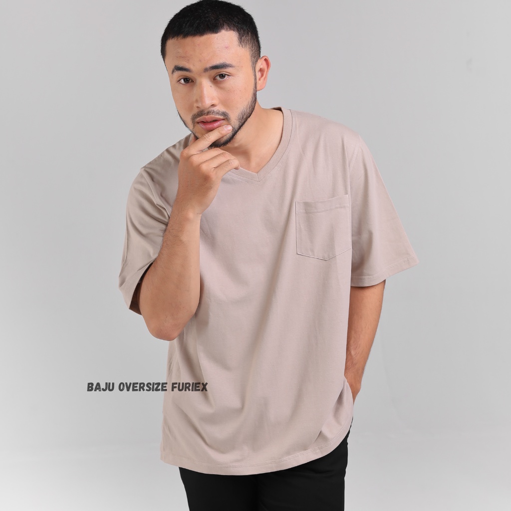 Kaos Oversize V Neck kaos polos pocket baju oversize pria korea style