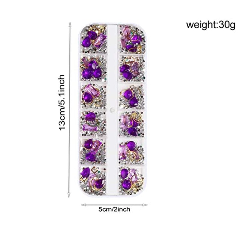 [12 Grids Mixed Nails Art Mix Crystal Metal Crafts][3D Nail Art For Nail Decoration][Manicure Decor DIY Accessories]